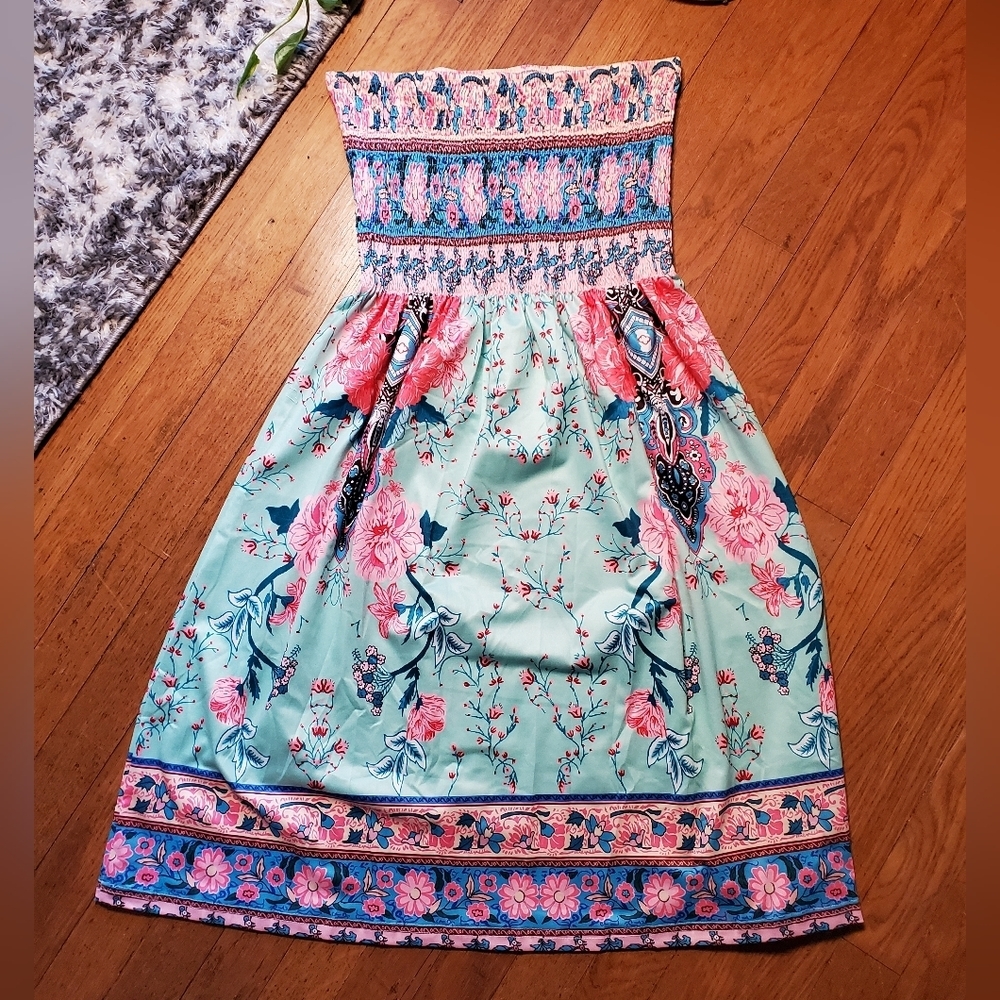 Boho Floral Mini Length Tube Dress